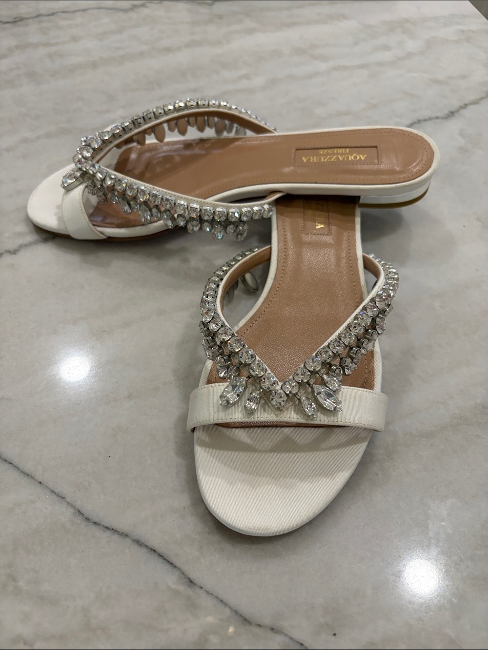 Aquazzura Ivory Crystal-Embellished WEDDING BRIDESMAID Slide Mules SZ 36.5